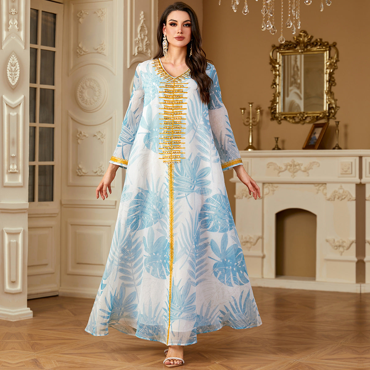 embroidered kaftan maxi dress Women's Color:iced mocha girls casual dresses princess dresses Premium lace maxi kaftan Boho Linen Resort Dress,