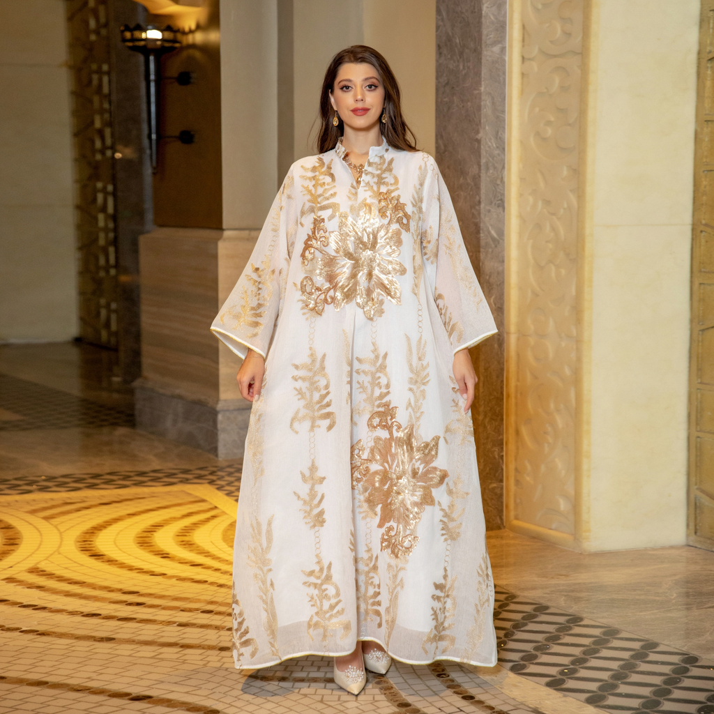 Elegant Sequin Mesh Kaftan Maxi Dress - Batwing Sleeve Summer Evening Gown