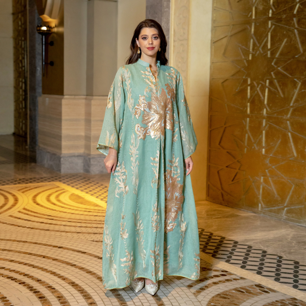 Elegant Sequin Mesh Kaftan Maxi Dress - Batwing Sleeve Summer Evening Gown