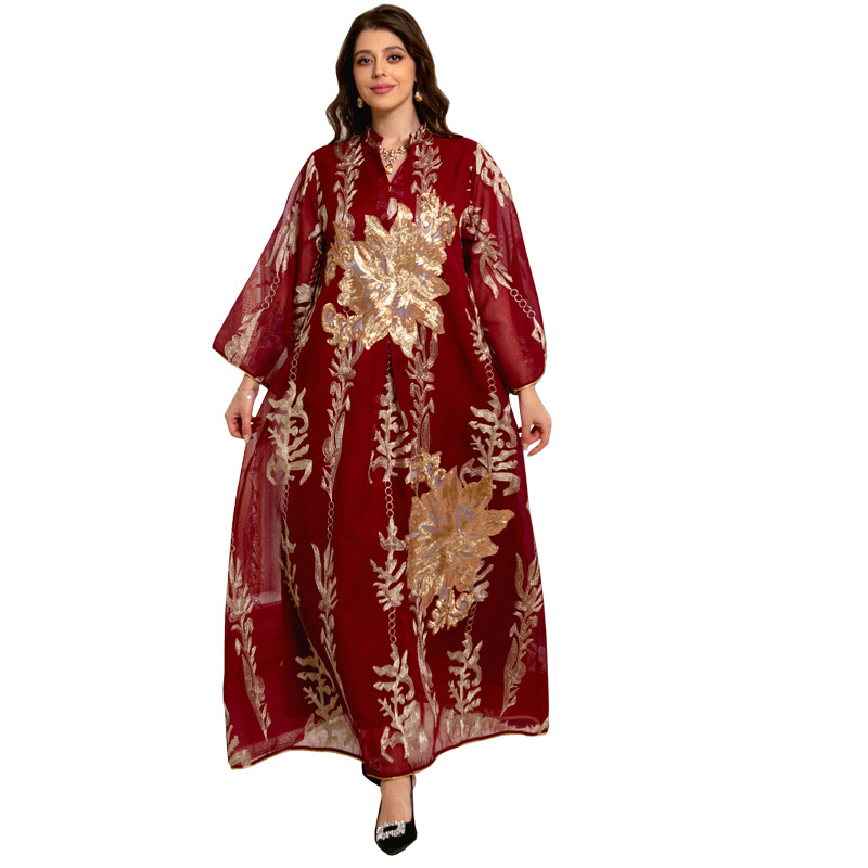 Elegant Sequin Mesh Kaftan Maxi Dress - Batwing Sleeve Summer Evening Gown