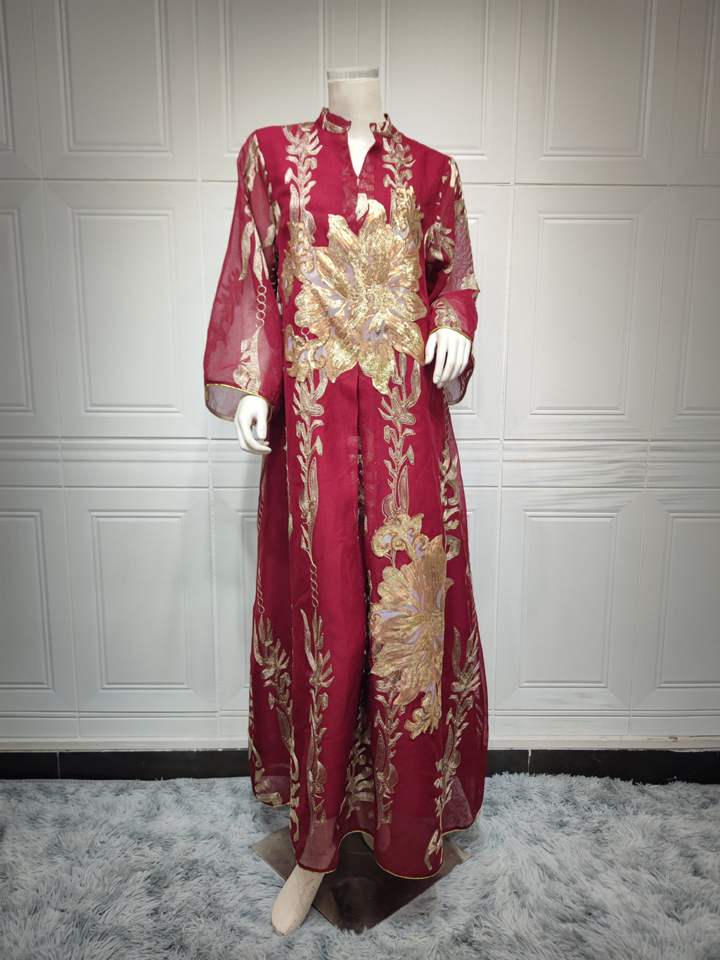 Elegant Sequin Mesh Kaftan Maxi Dress - Batwing Sleeve Summer Evening Gown