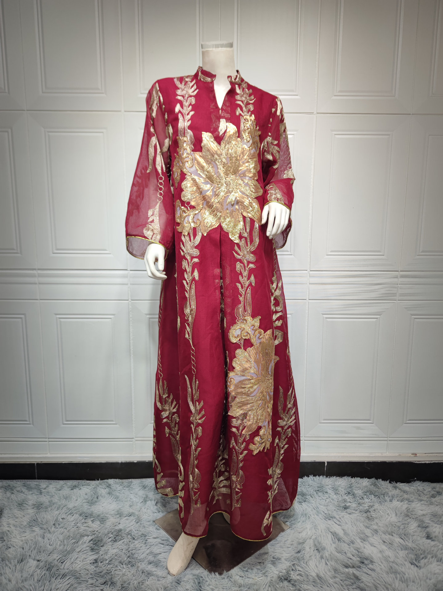 Elegant Sequin Mesh Kaftan Maxi Dress - Batwing Sleeve Summer Evening Gown