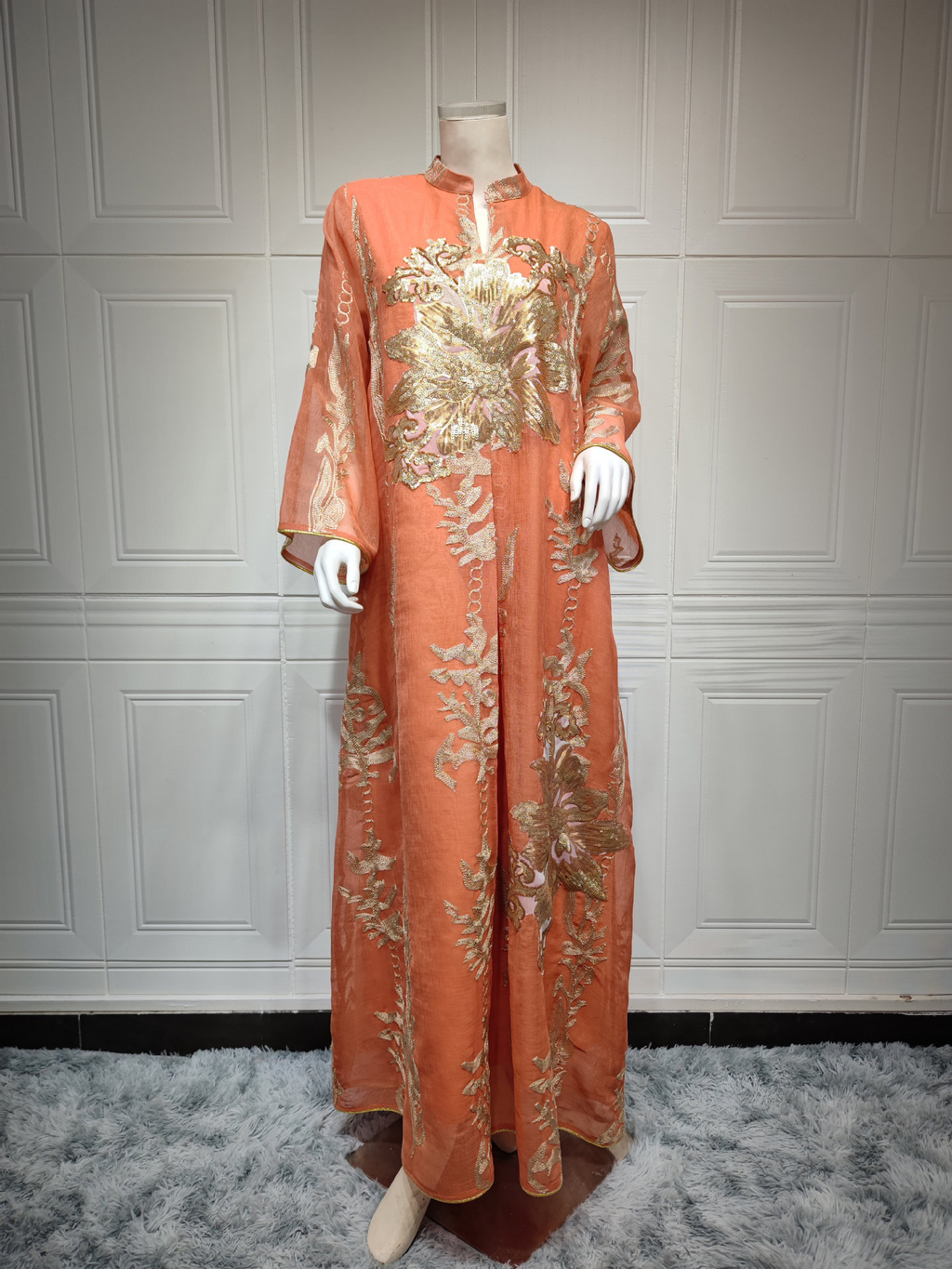 Elegant Sequin Mesh Kaftan Maxi Dress - Batwing Sleeve Summer Evening Gown
