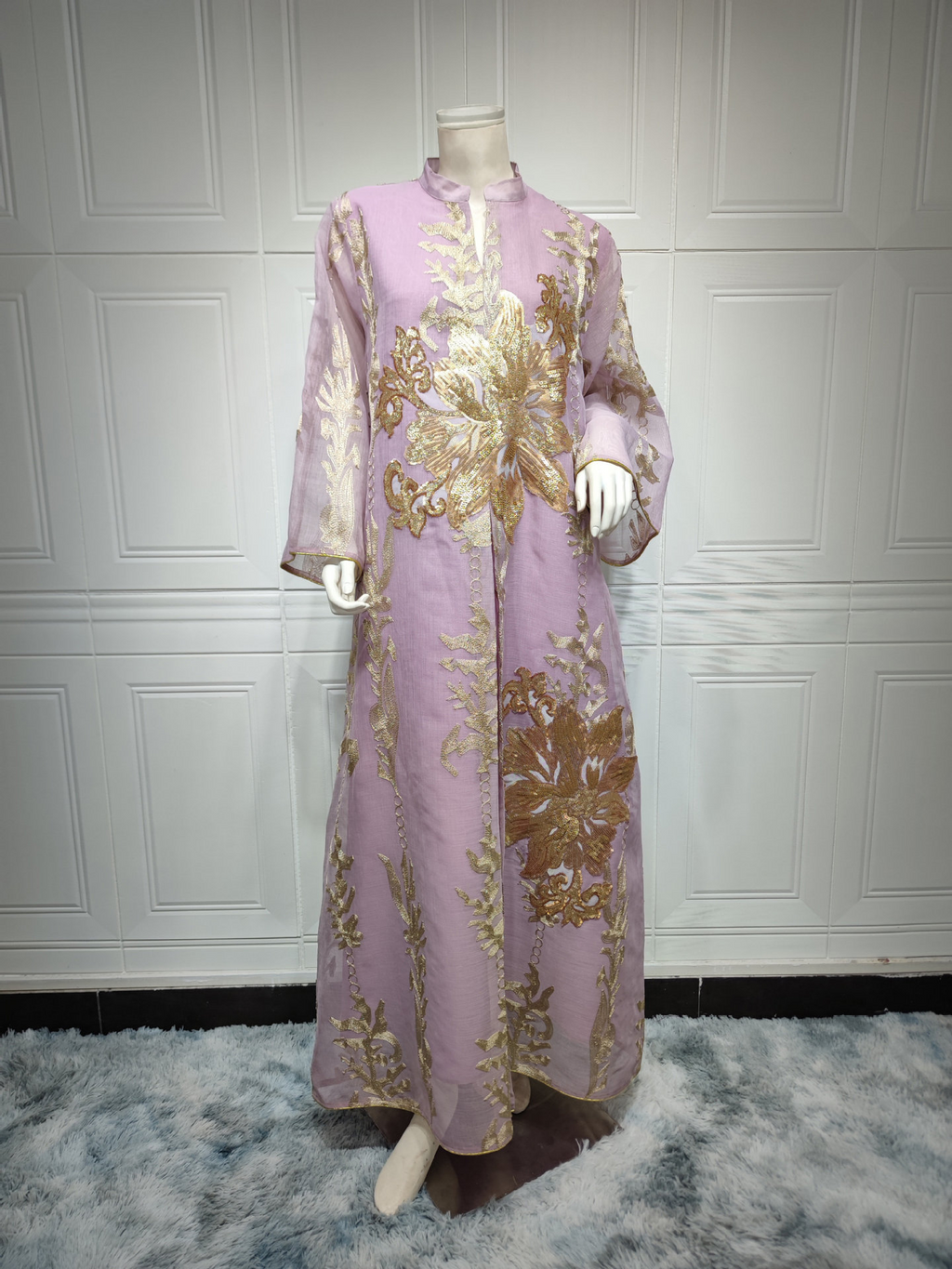 Elegant Sequin Mesh Kaftan Maxi Dress - Batwing Sleeve Summer Evening Gown