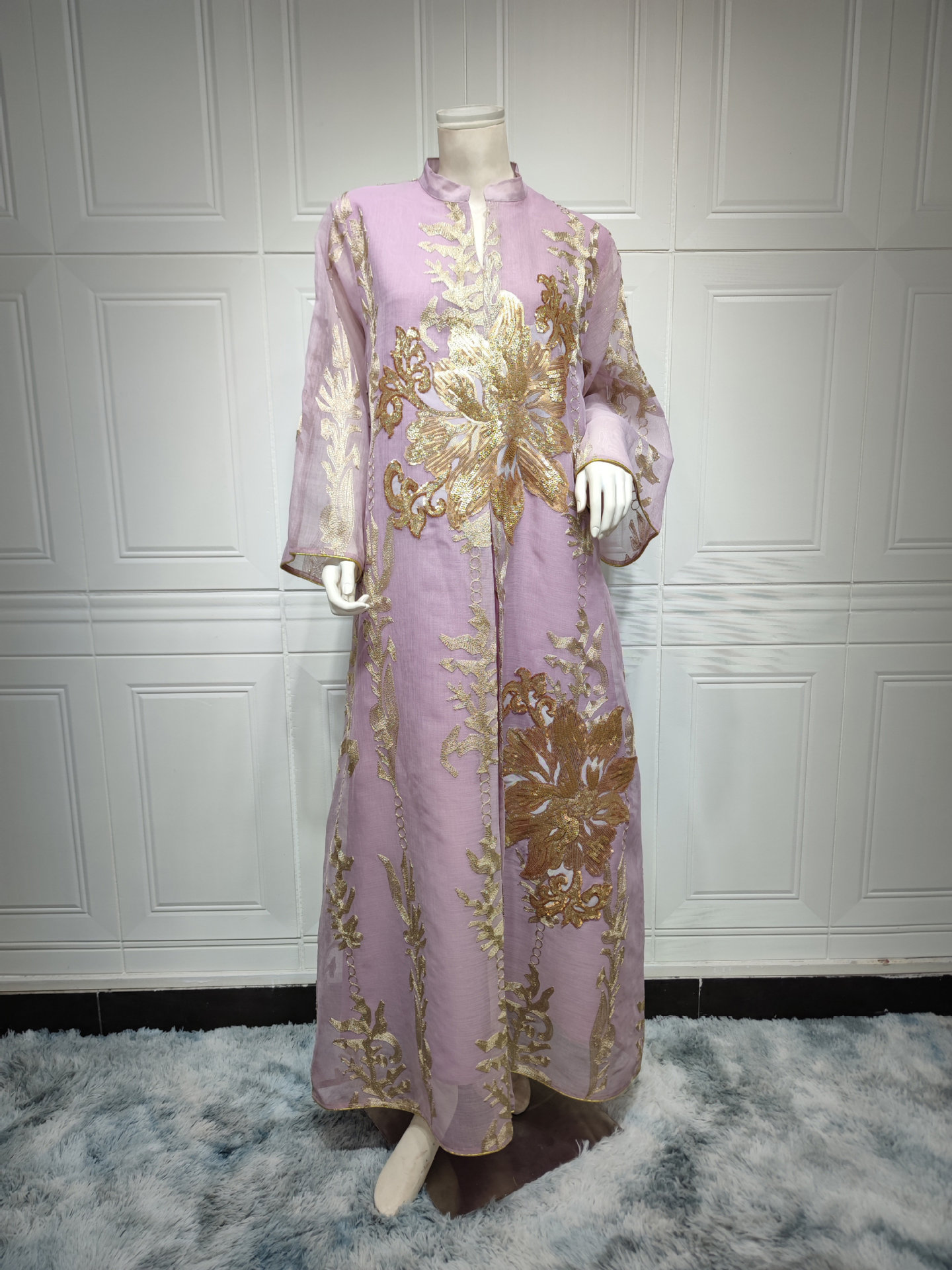 Elegant Sequin Mesh Kaftan Maxi Dress - Batwing Sleeve Summer Evening Gown