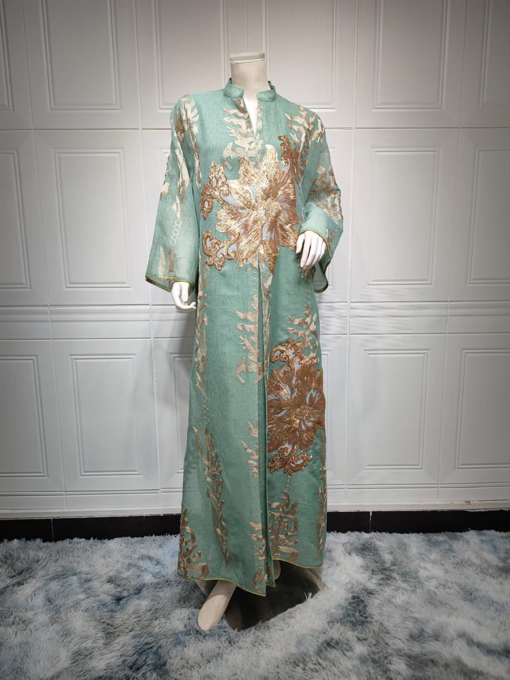 Elegant Sequin Mesh Kaftan Maxi Dress - Batwing Sleeve Summer Evening Gown