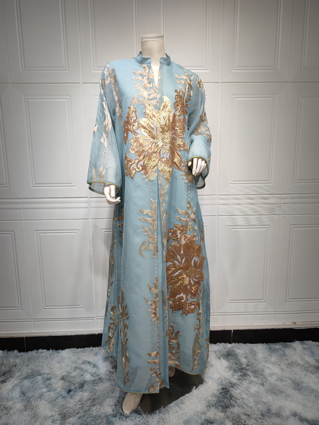 Elegant Sequin Mesh Kaftan Maxi Dress - Batwing Sleeve Summer Evening Gown