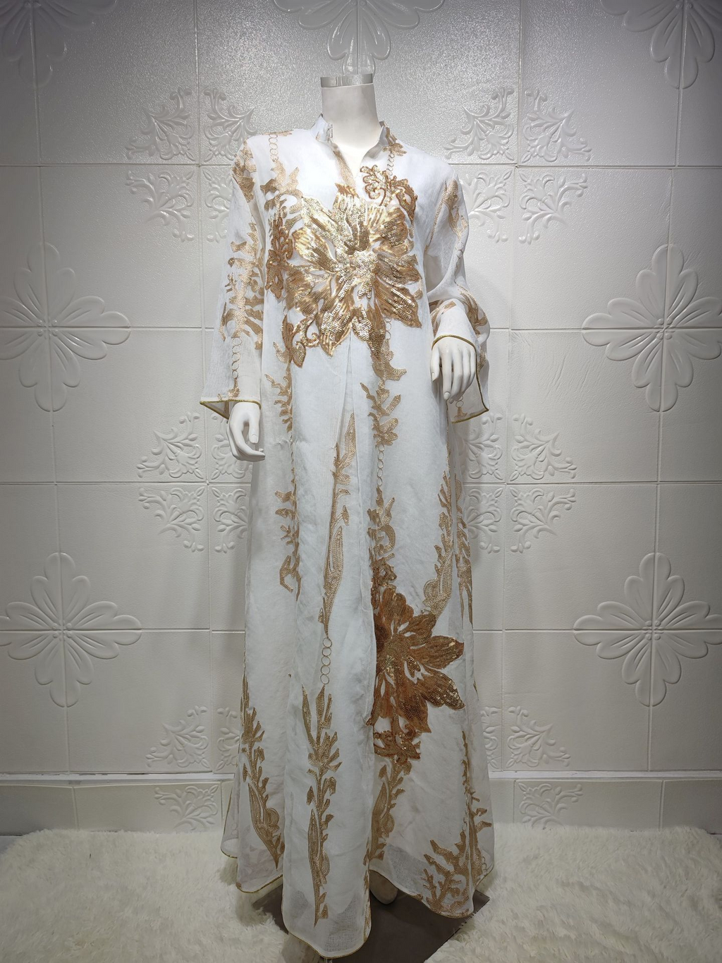 Elegant Sequin Mesh Kaftan Maxi Dress - Batwing Sleeve Summer Evening Gown