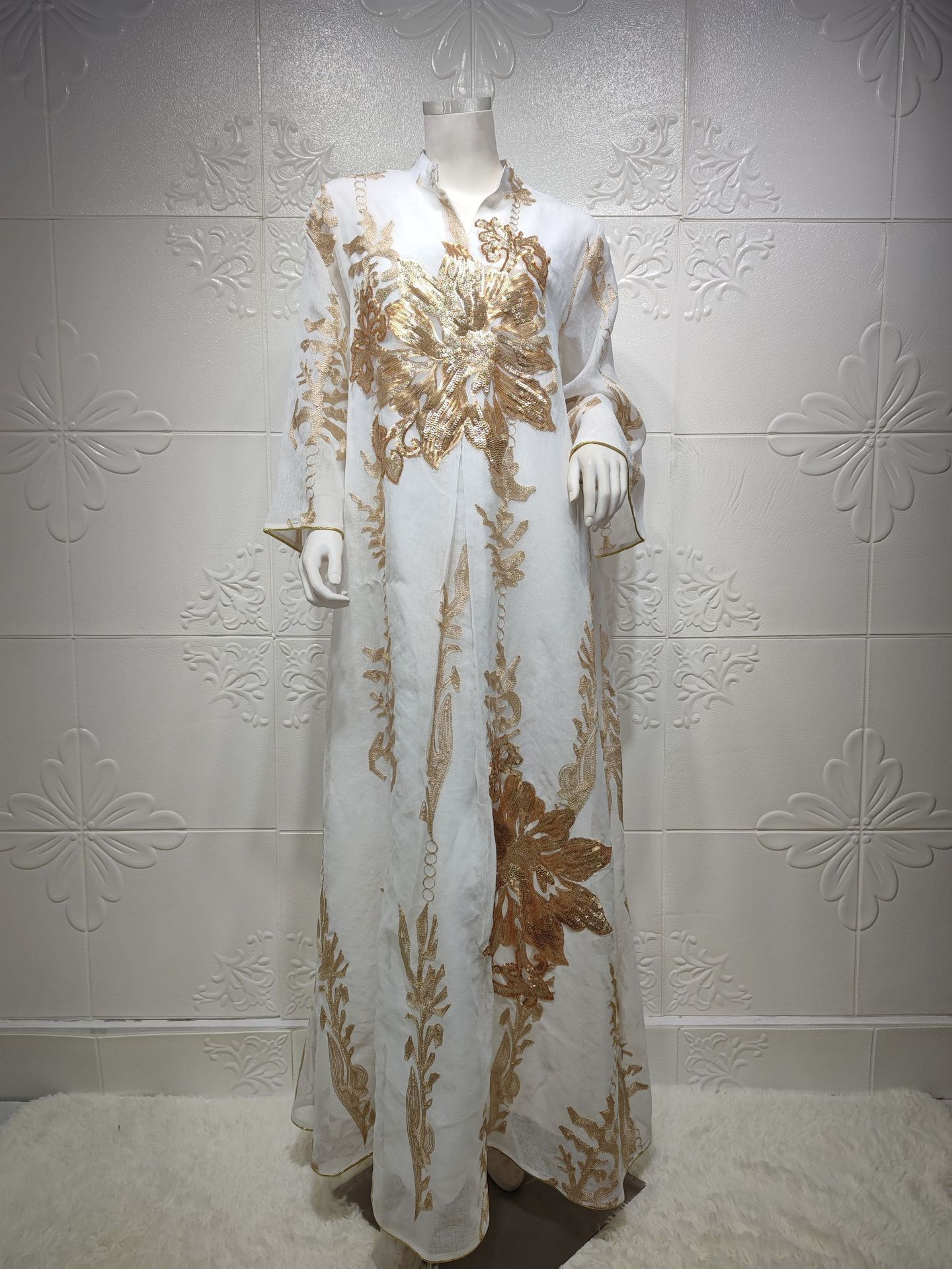 Elegant Sequin Mesh Kaftan Maxi Dress - Batwing Sleeve Summer Evening Gown