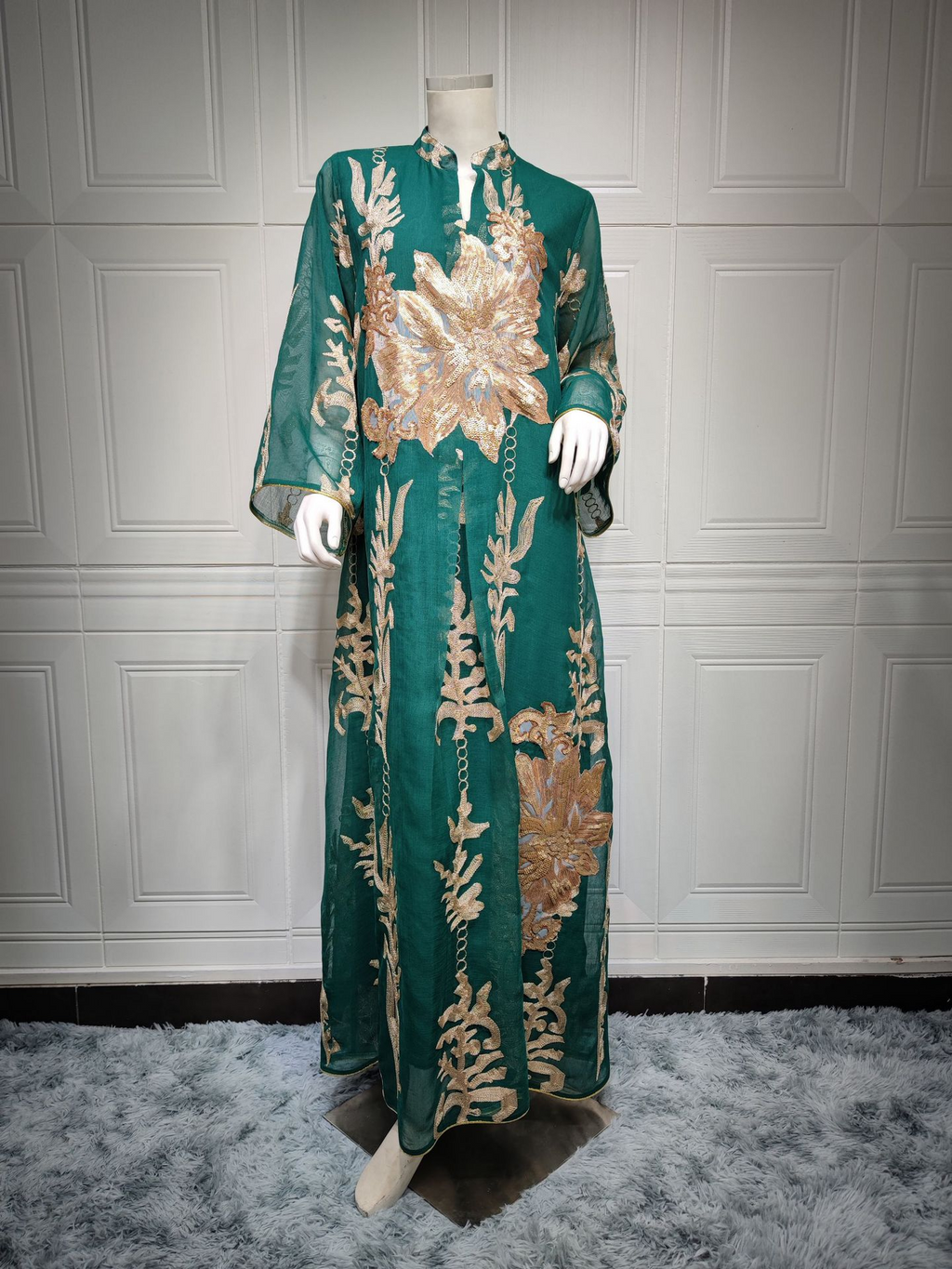 Elegant Sequin Mesh Kaftan Maxi Dress - Batwing Sleeve Summer Evening Gown
