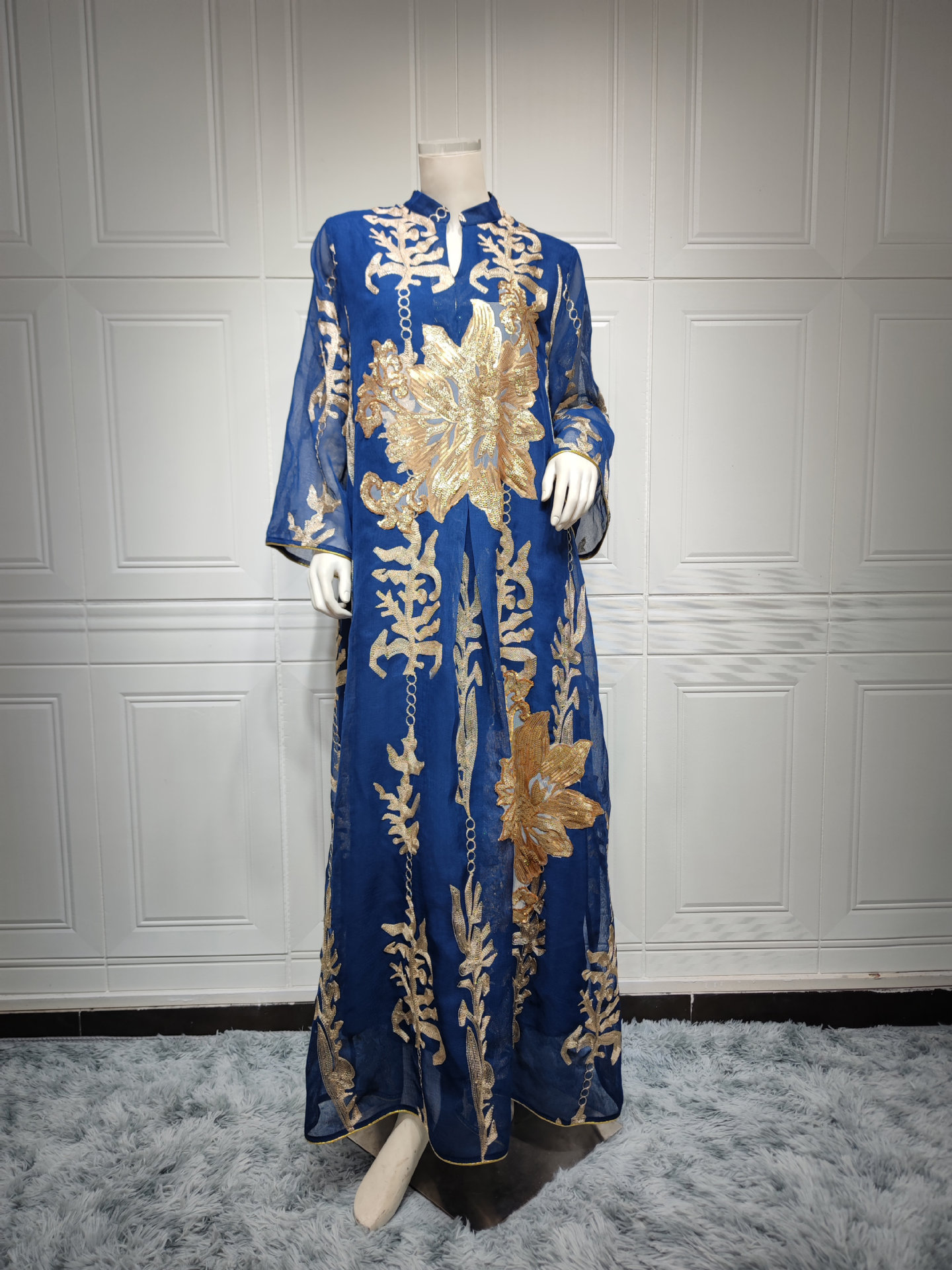 Elegant Sequin Mesh Kaftan Maxi Dress - Batwing Sleeve Summer Evening Gown