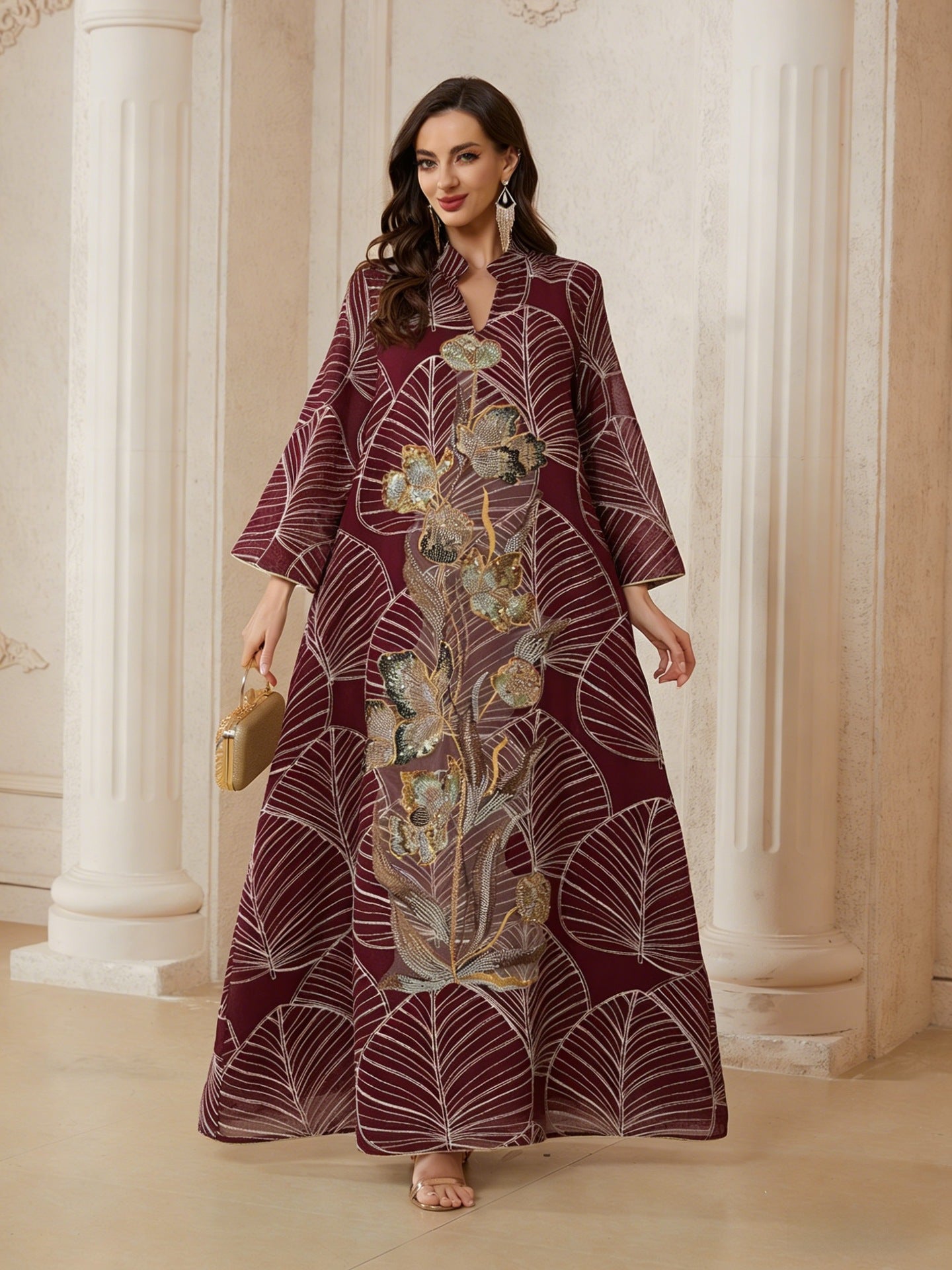Elegant Mesh Embroidered Abaya Kaftan Long Maxi Dress Secondary image