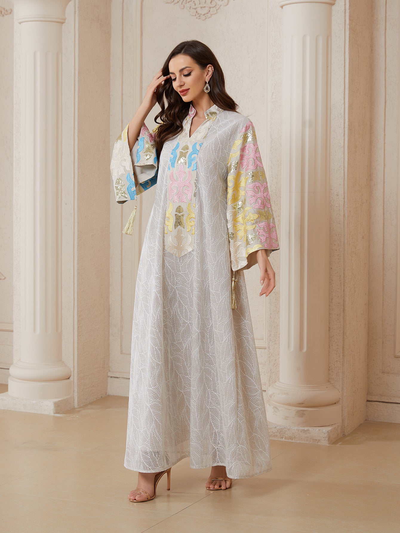Elegant Embroidered Tassel Kaftan Dress - Modest Long Maxi Abaya Robe Secondary image