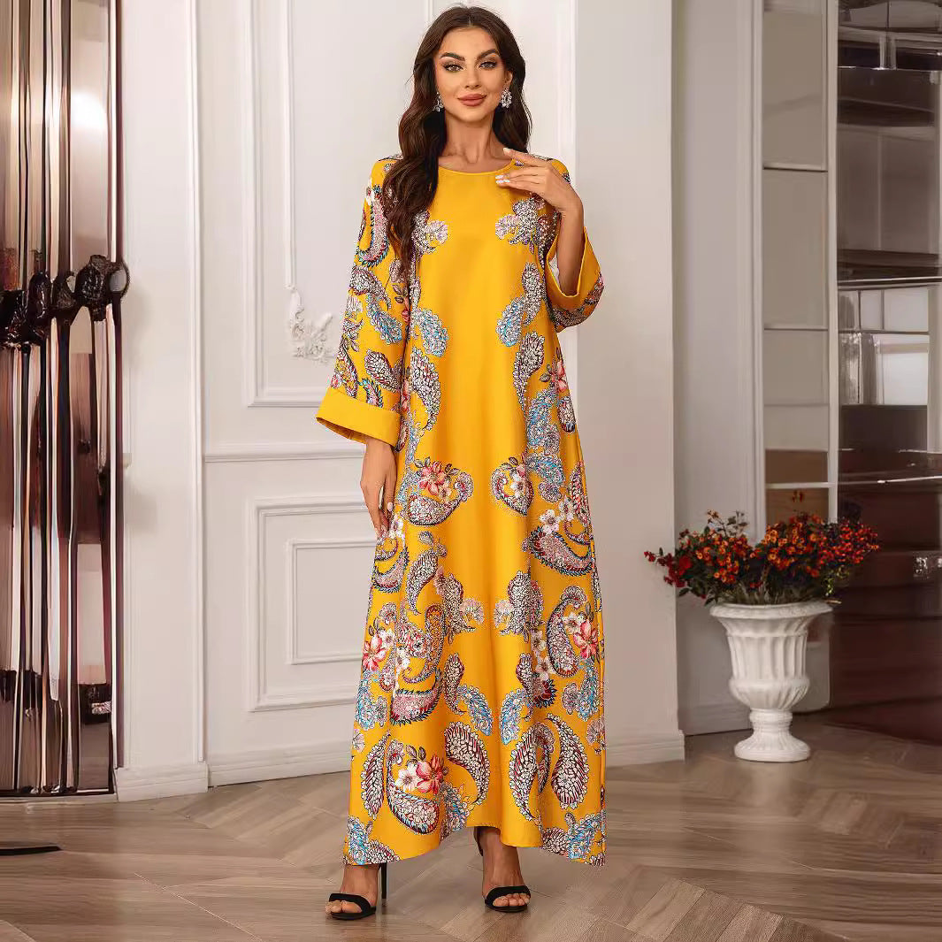 Elegant Floral Maxi Dress with Rhinestones & Beading – Long Sleeve Plus Size Abaya Kaftan Secondary image