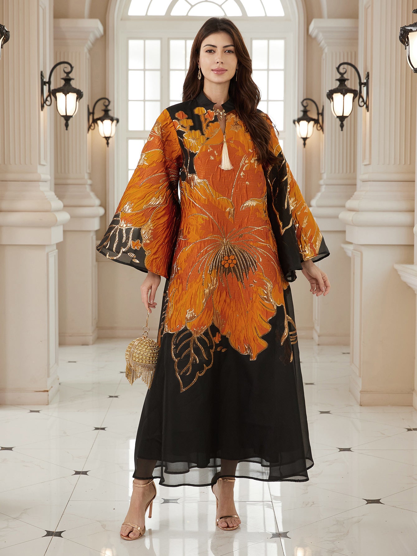 Elegant Floral Art Pattern Kaftan Maxi Dress - Elegant Muslim Abaya Secondary image