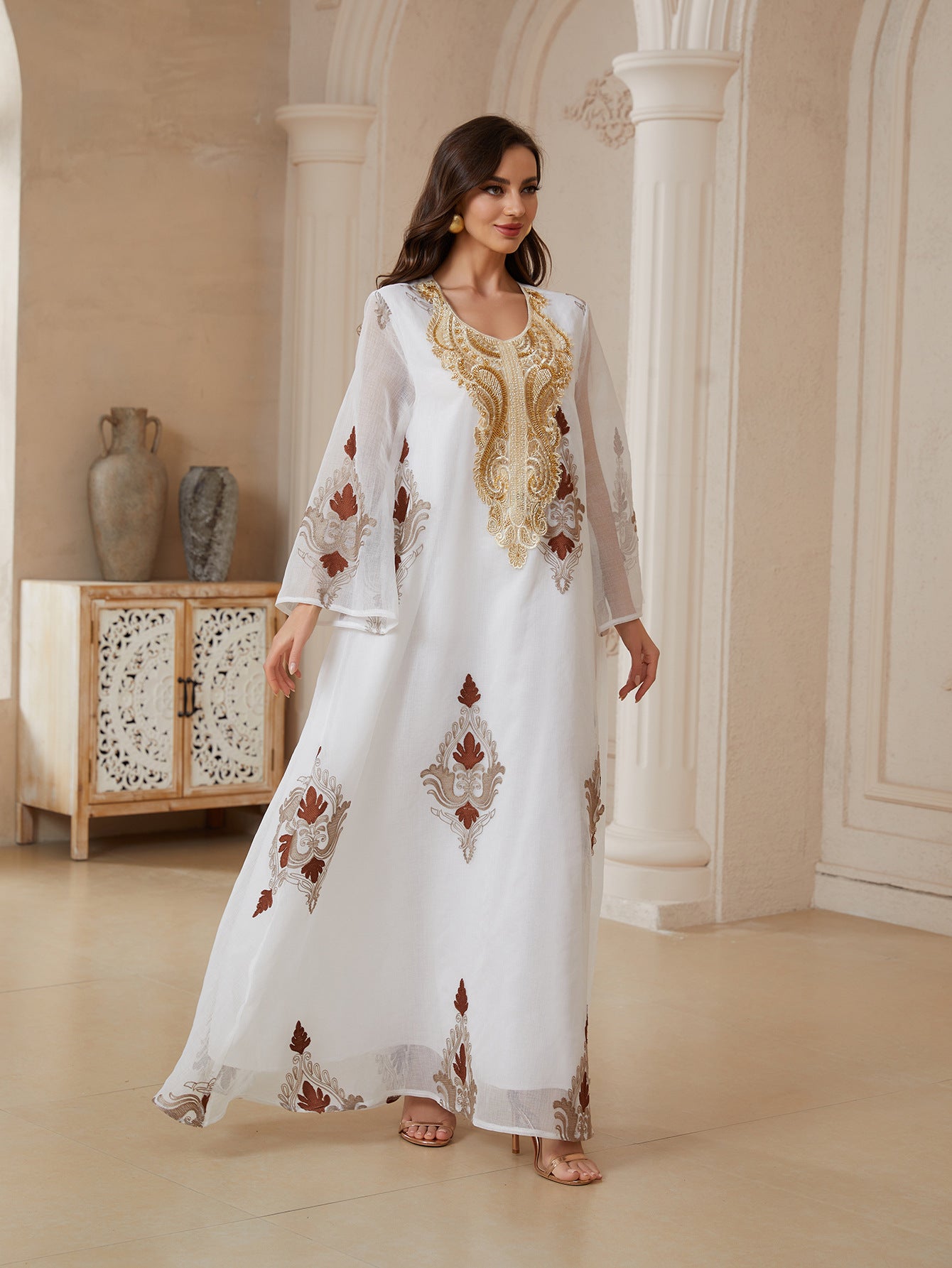 Elegant Sequin Embroidered Jacquard Maxi Dress – Long Sleeve Dorris Yarn Kaftan Abaya Secondary image