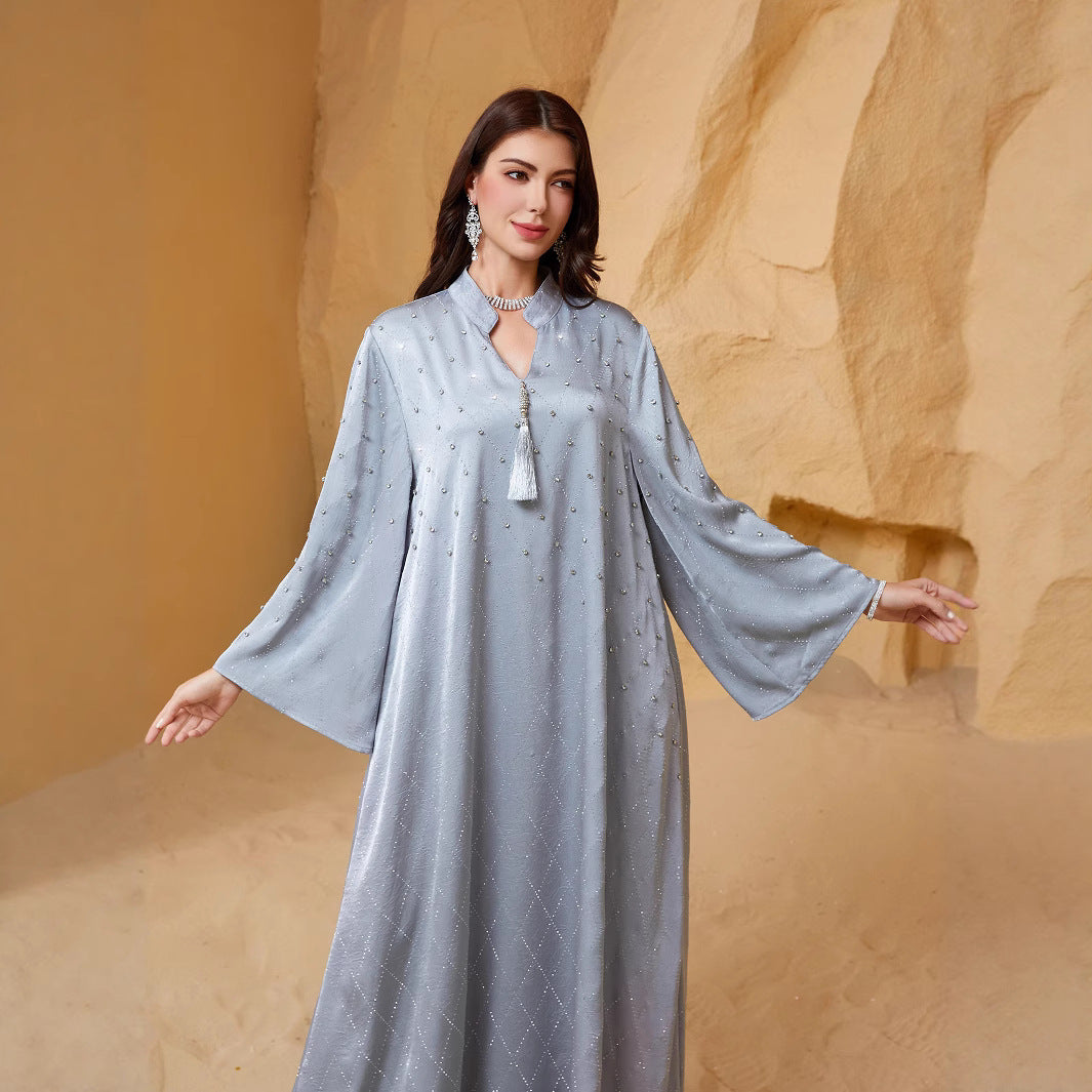 Elegant Rhinestone Starry Night Maxi Dress – Modest Kaftan Gown with Tassels Secondary image