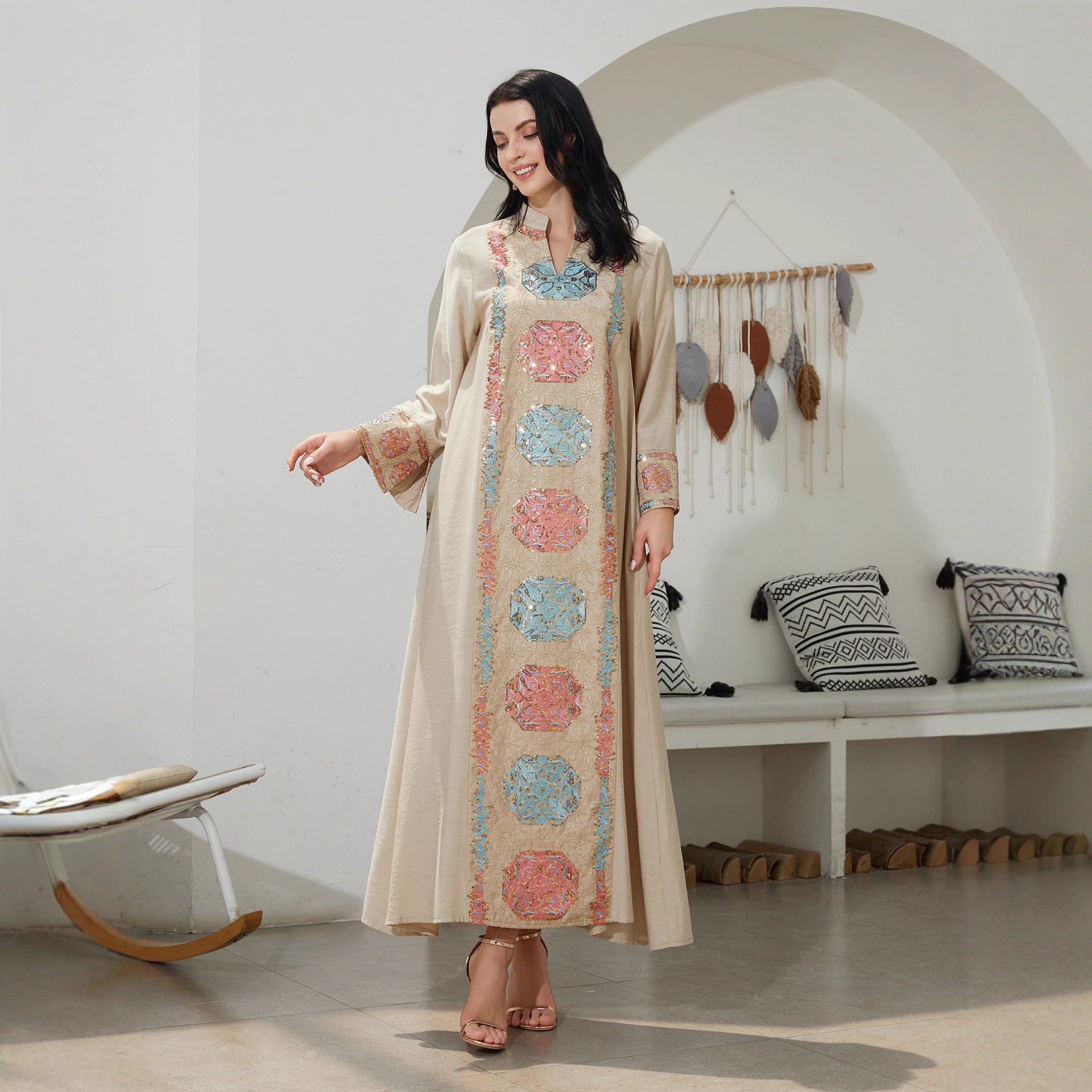 Elegant Sequined Kaftan Dress – Loose Fit Maxi Long Robe for Women Secondary image