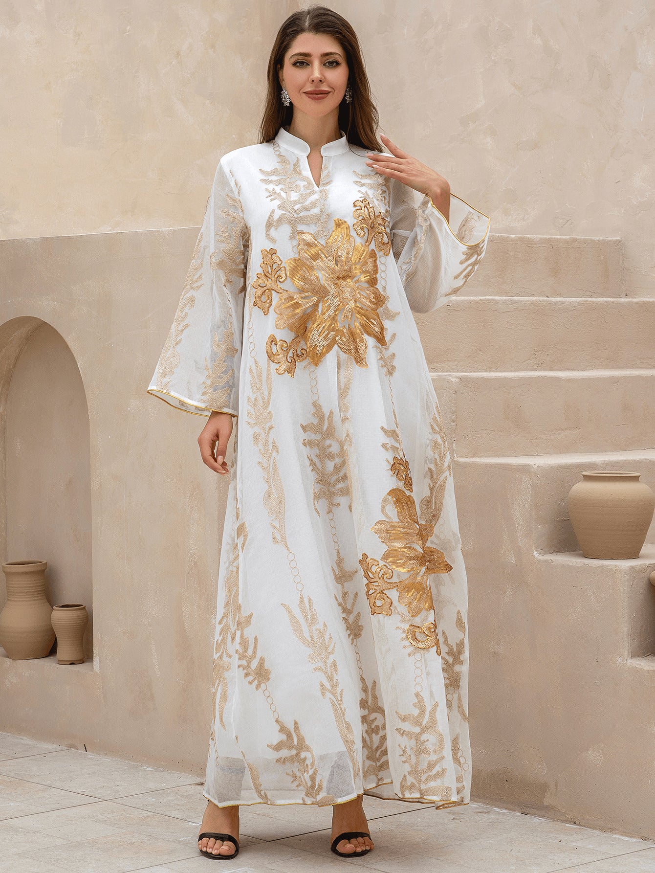Elegant White Sequin Embroidered Evening Maxi Dress - Luxury Party Gown Secondary image