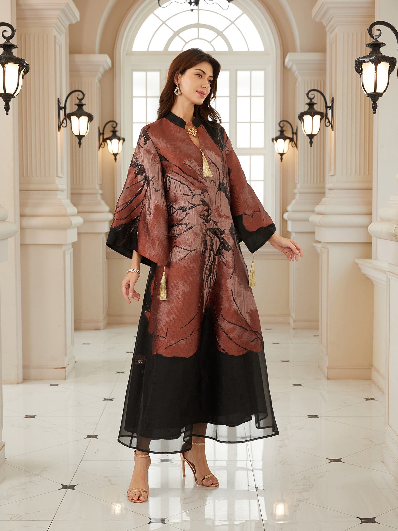 Elegant Jacquard Kaftan Maxi Dress - Loose Fit Luxury Abaya Secondary image