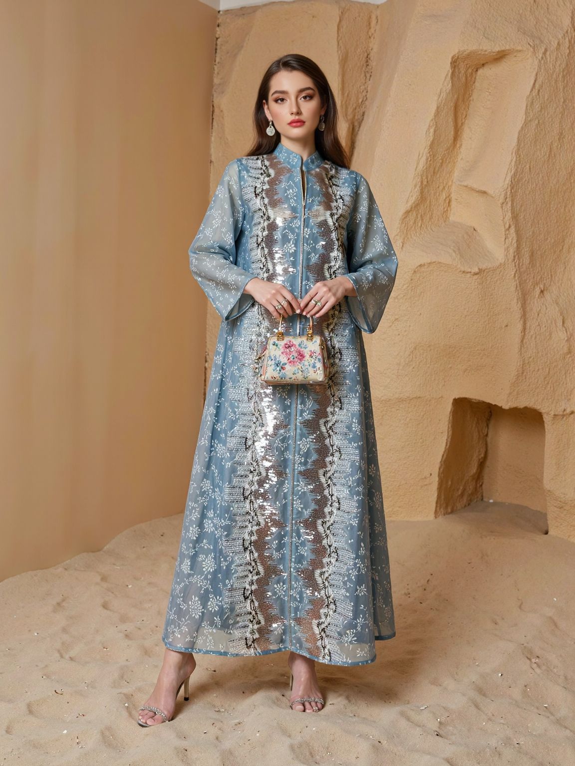 Luxury Embroidered Mesh Maxi Dress – Elegant Loose Fit Sequin Evening Gown for Holiday Parties Secondary image